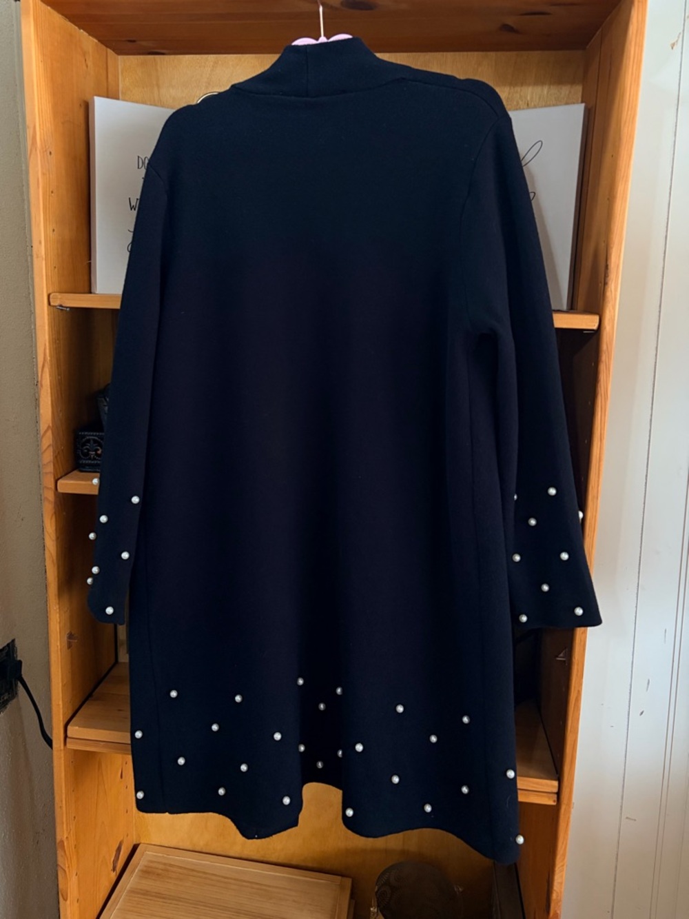 Zara Black Pearl Embellished Knit Cardigan Sweater Size L Elegant Minimalist - Picture 2 of 6